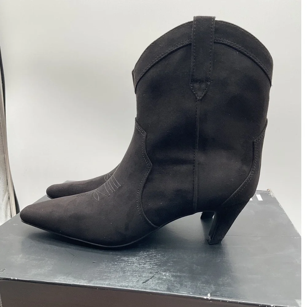 INC International Concepts Womens Black‎ Faux Suede Western Kitten Heel Boots 7M